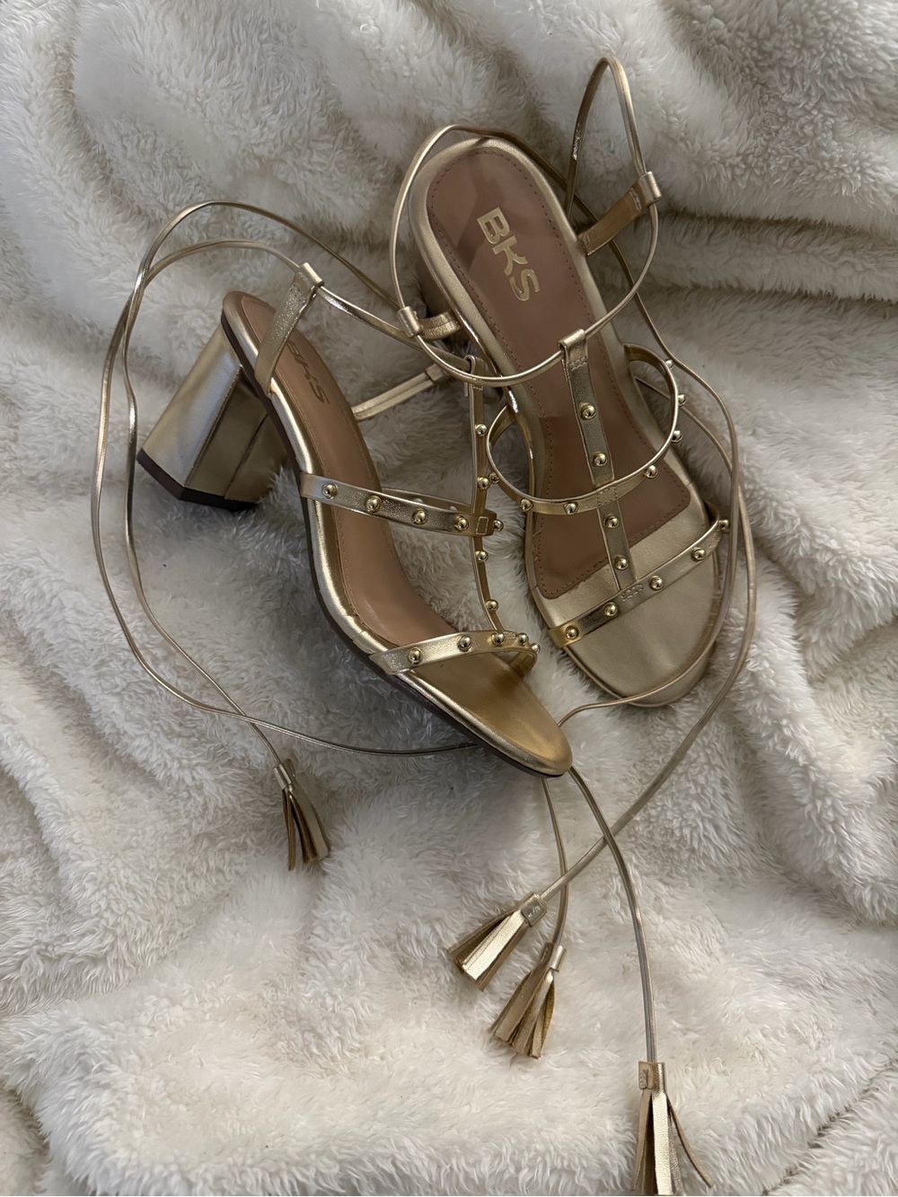 Gold Lace-Up Studded Women's Sandals